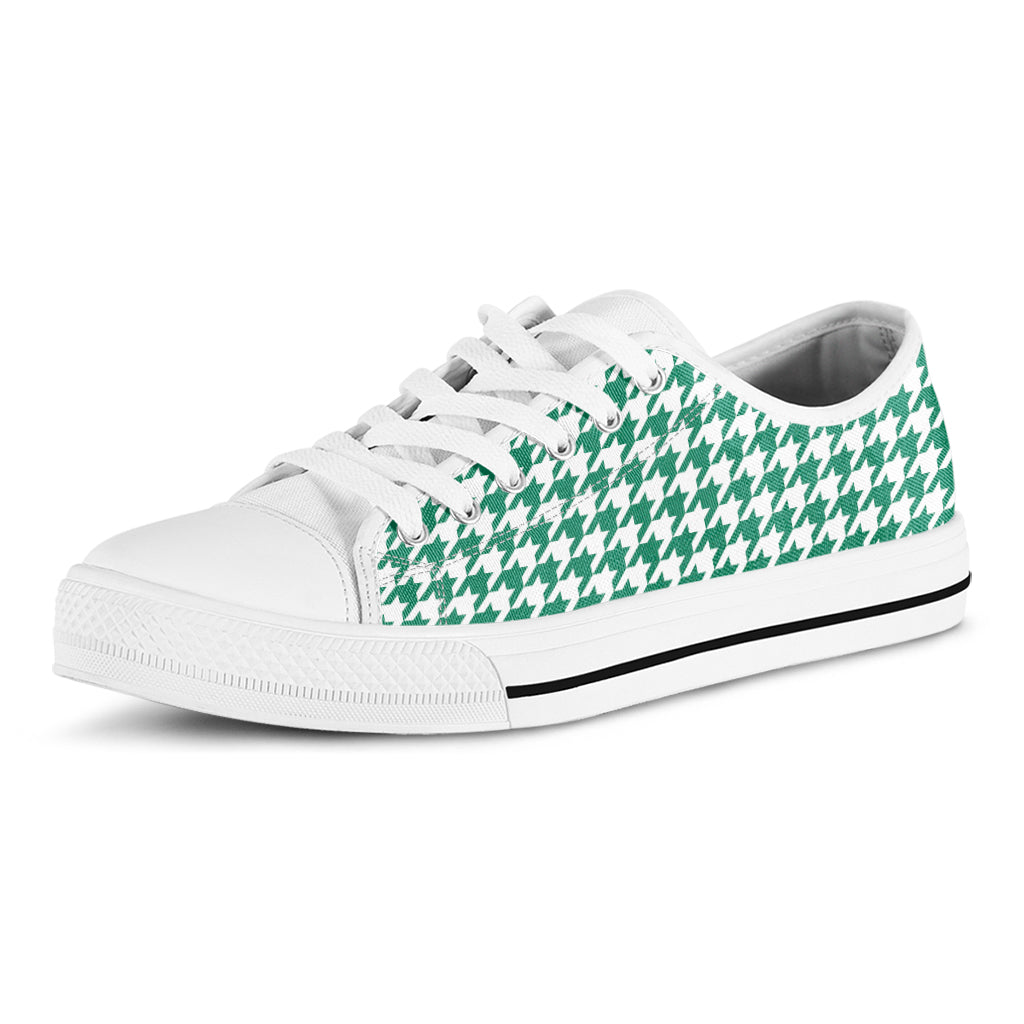Jungle Green And White Houndstooth Print White Low Top Shoes