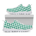 Jungle Green And White Houndstooth Print White Running Shoes