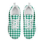Jungle Green And White Houndstooth Print White Sneakers