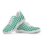 Jungle Green And White Houndstooth Print White Sneakers