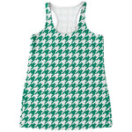 Jungle Green And White Houndstooth Print Women's Racerback Tank Top