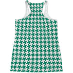 Jungle Green And White Houndstooth Print Women's Racerback Tank Top