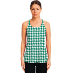 Jungle Green And White Houndstooth Print Women's Racerback Tank Top