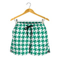 Jungle Green And White Houndstooth Print Women's Shorts