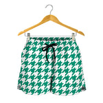 Jungle Green And White Houndstooth Print Women's Shorts