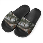 Jungle Hunting Camouflage Print Black Slide Sandals