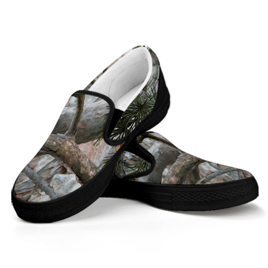 Jungle Hunting Camouflage Print Black Slip On Shoes