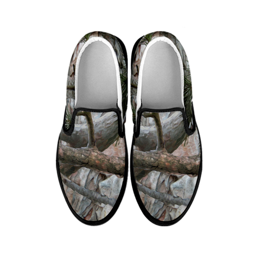Jungle Hunting Camouflage Print Black Slip On Shoes