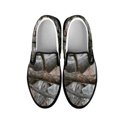 Jungle Hunting Camouflage Print Black Slip On Shoes