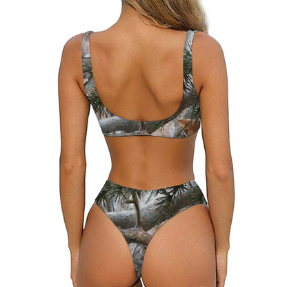 Jungle Hunting Camouflage Print Front Bow Tie Bikini