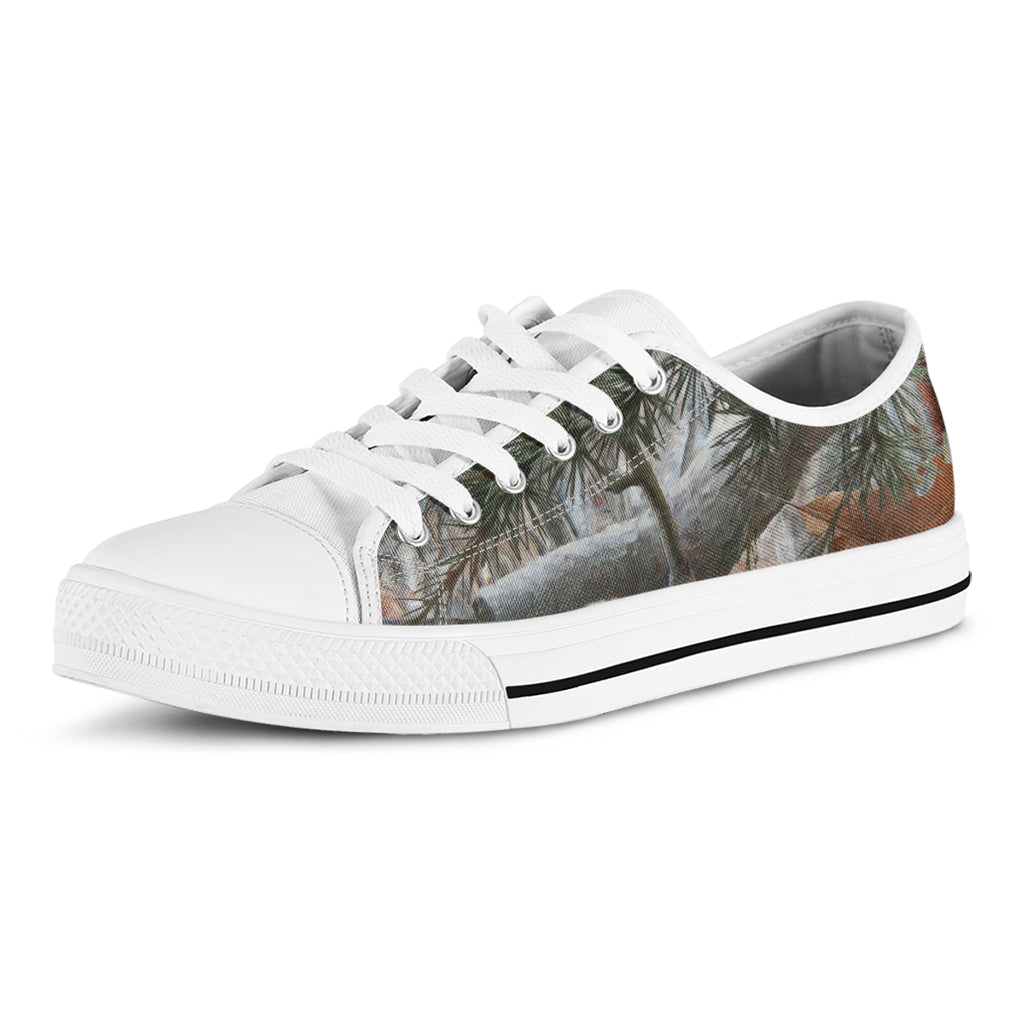 Jungle Hunting Camouflage Print White Low Top Shoes
