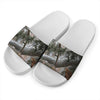 Jungle Hunting Camouflage Print White Slide Sandals