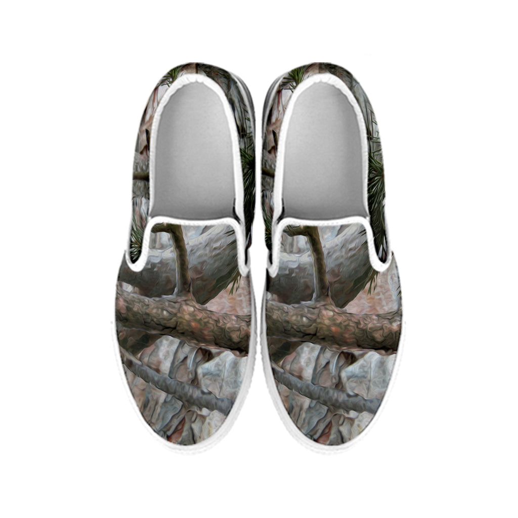 Jungle Hunting Camouflage Print White Slip On Shoes