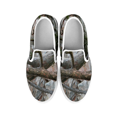 Jungle Hunting Camouflage Print White Slip On Shoes