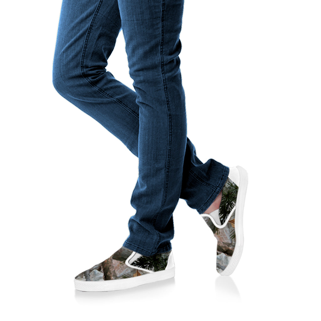 Jungle Hunting Camouflage Print White Slip On Shoes