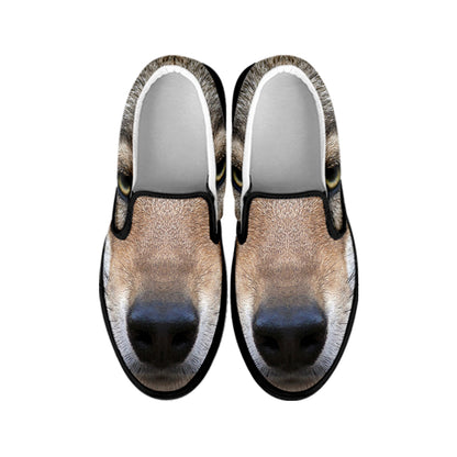 Jungle Wolf Print Black Slip On Shoes