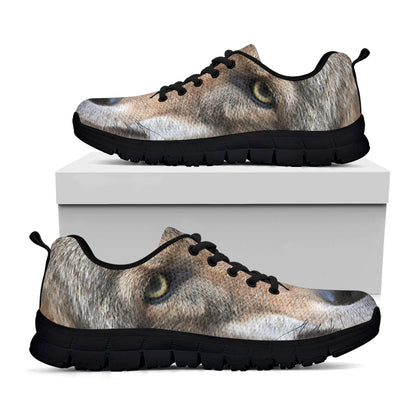 Jungle Wolf Print Black Sneakers