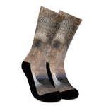 Jungle Wolf Print Crew Socks