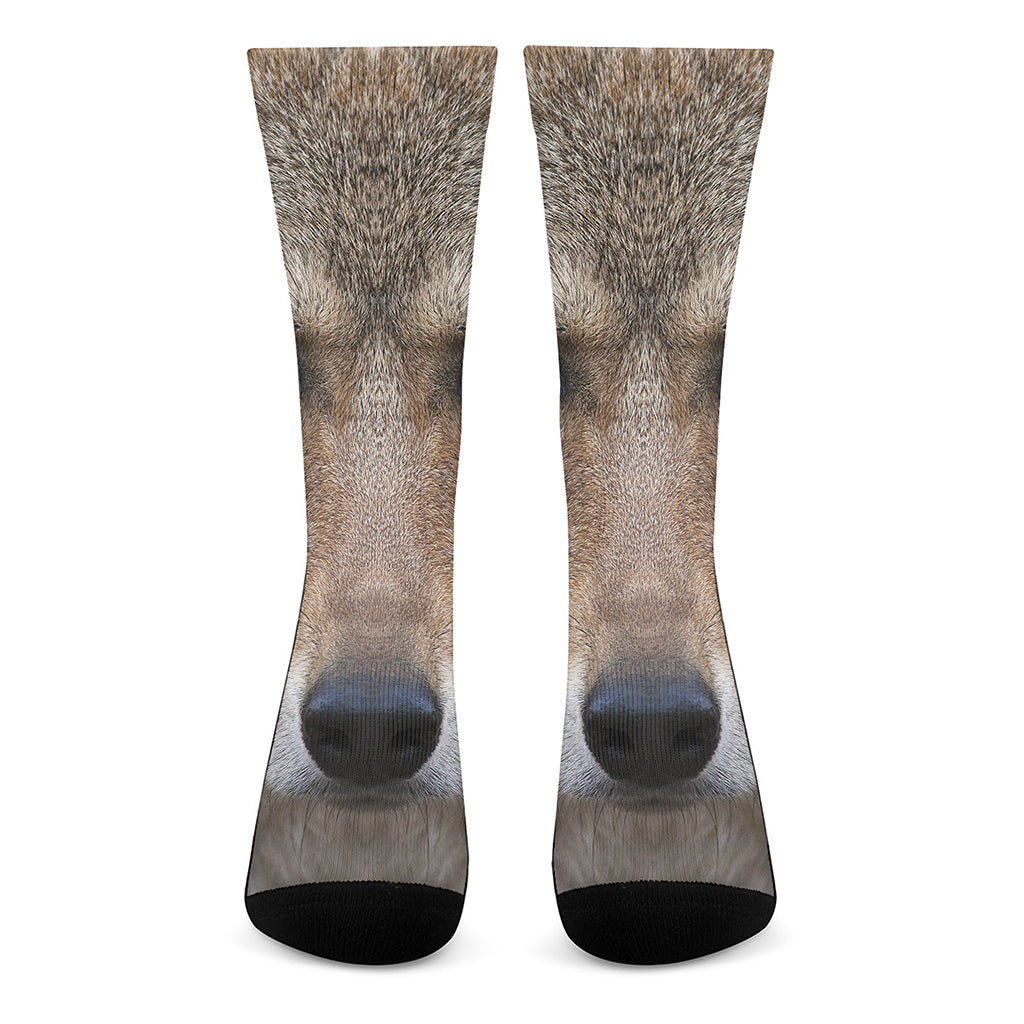 Jungle Wolf Print Crew Socks