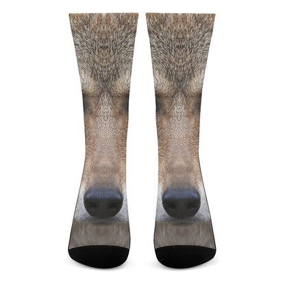 Jungle Wolf Print Crew Socks