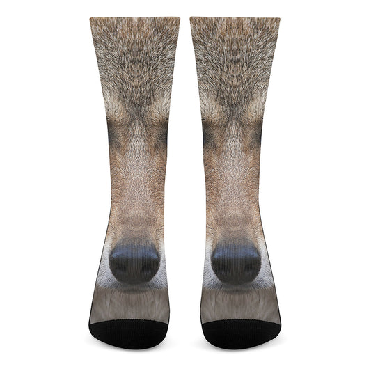 Jungle Wolf Print Crew Socks