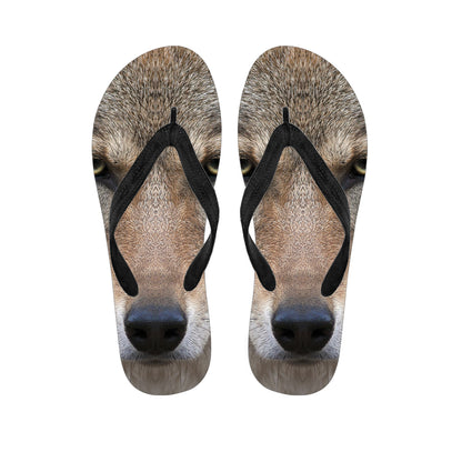 Jungle Wolf Print Flip Flops