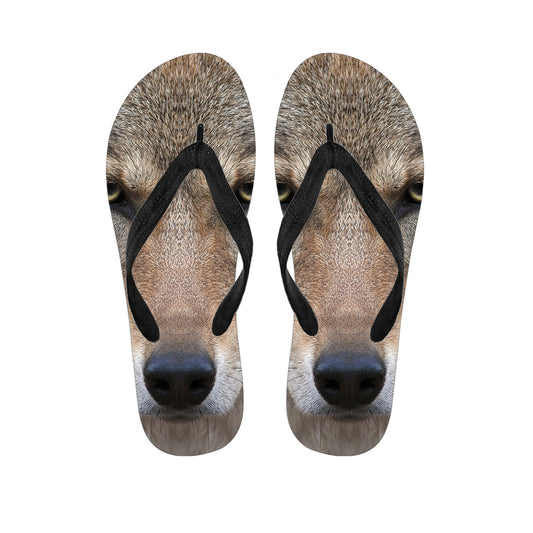 Jungle Wolf Print Flip Flops