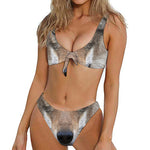 Jungle Wolf Print Front Bow Tie Bikini
