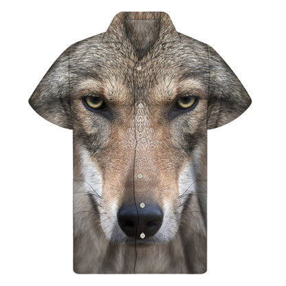 Jungle Wolf Print Men's Short Sleeve Shirt