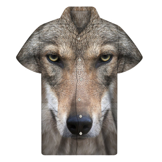 Jungle Wolf Print Men's Short Sleeve Shirt
