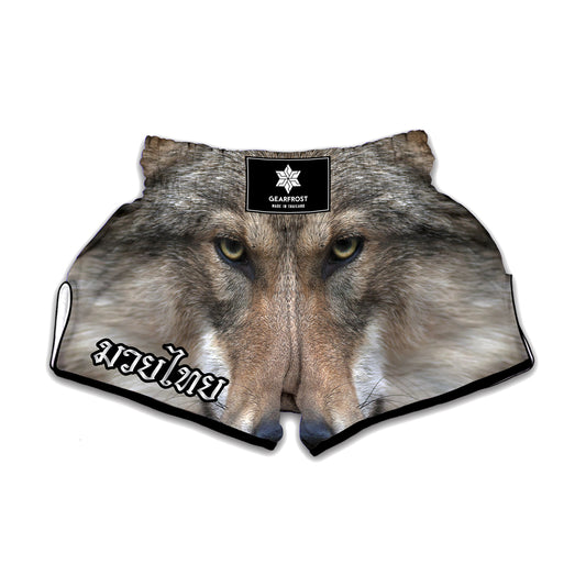 Jungle Wolf Print Muay Thai Boxing Shorts