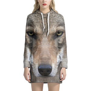 Jungle Wolf Print Pullover Hoodie Dress