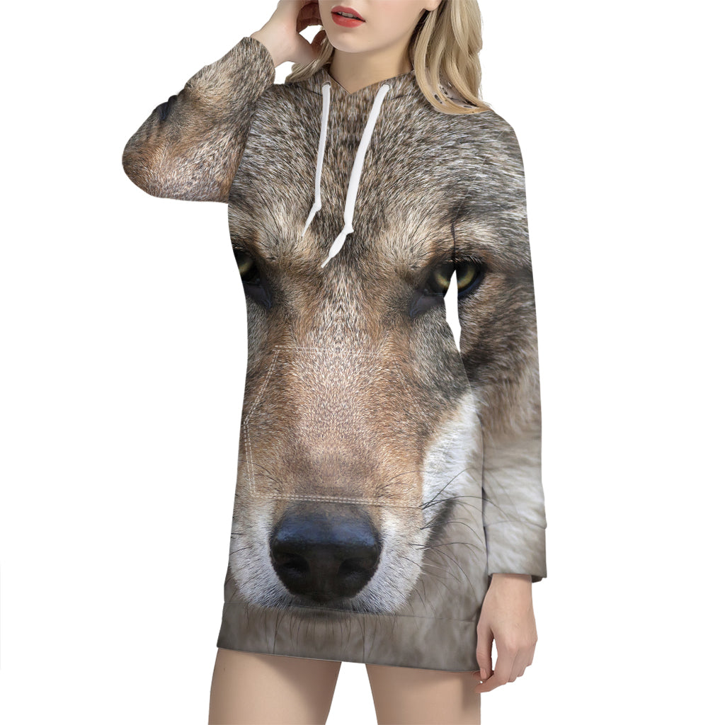 Jungle Wolf Print Pullover Hoodie Dress