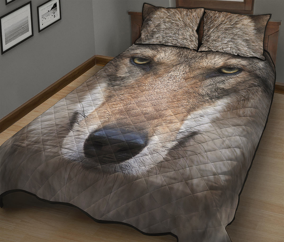 Jungle Wolf Print Quilt Bed Set