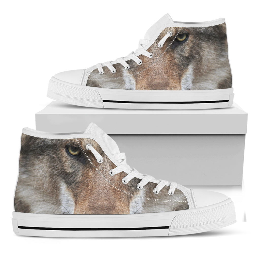Jungle Wolf Print White High Top Shoes
