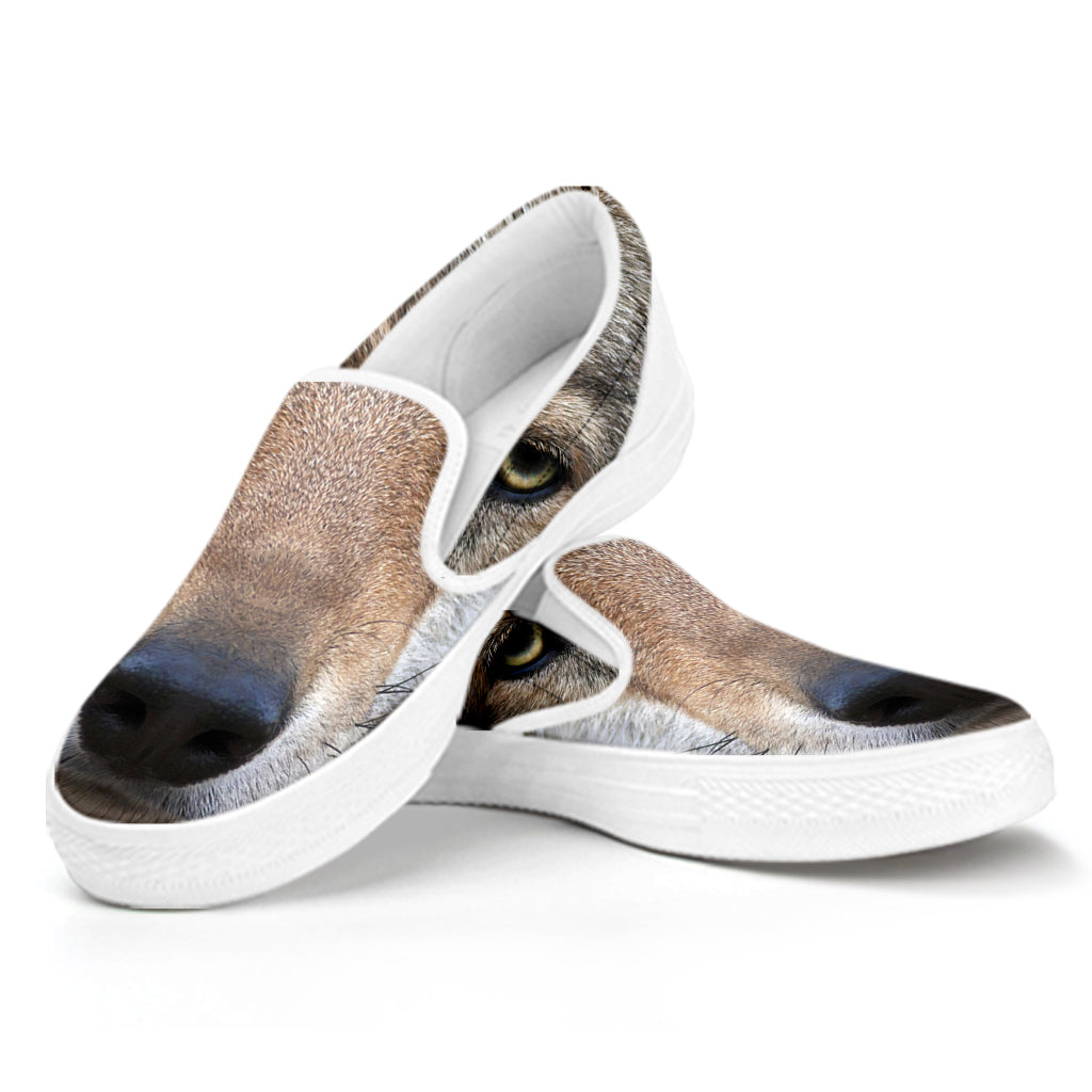 Jungle Wolf Print White Slip On Shoes
