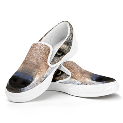 Jungle Wolf Print White Slip On Shoes