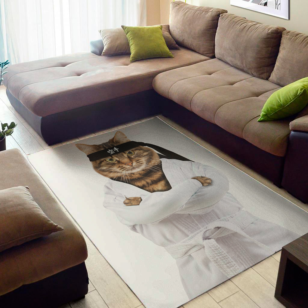 Karate Cat Print Area Rug