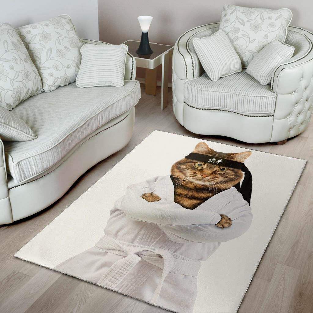 Karate Cat Print Area Rug