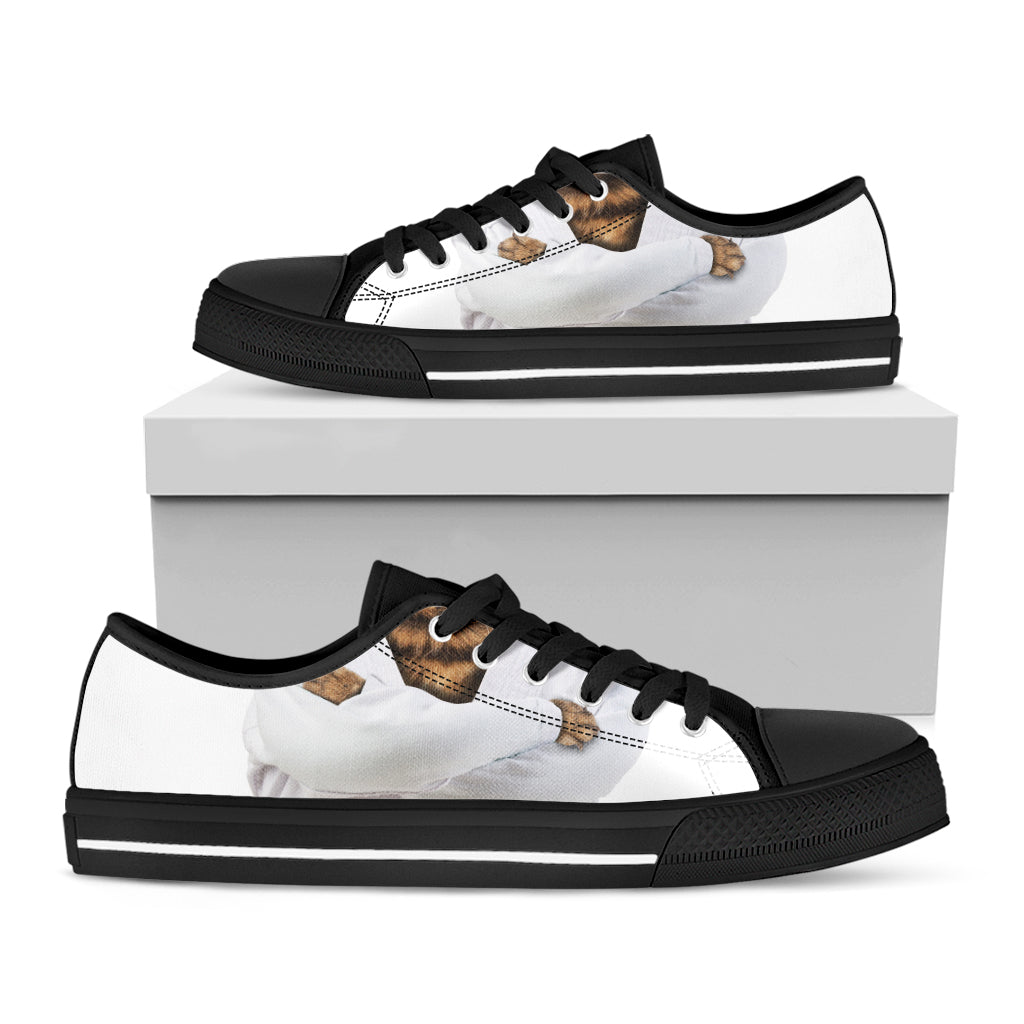 Karate Cat Print Black Low Top Shoes