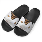 Karate Cat Print Black Slide Sandals
