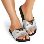Karate Cat Print Black Slide Sandals