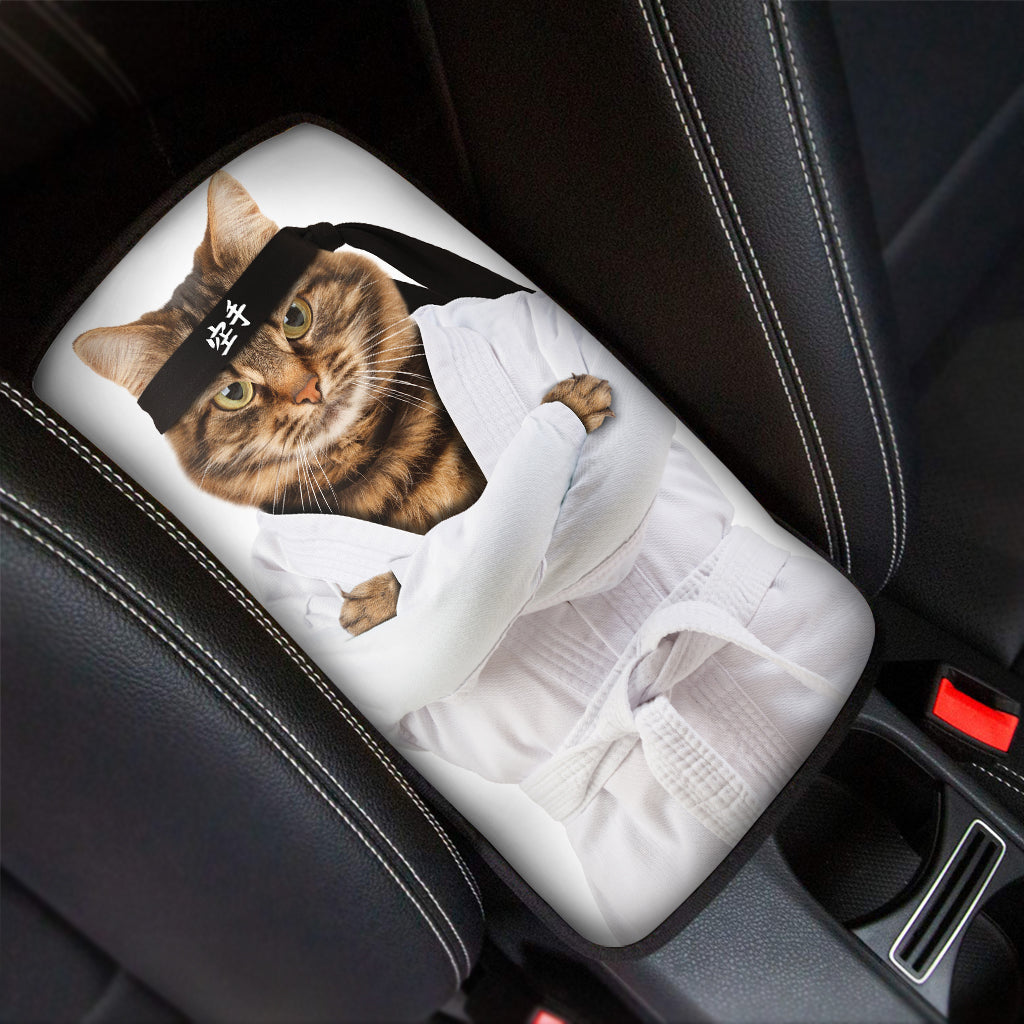 Karate Cat Print Car Center Console Cover