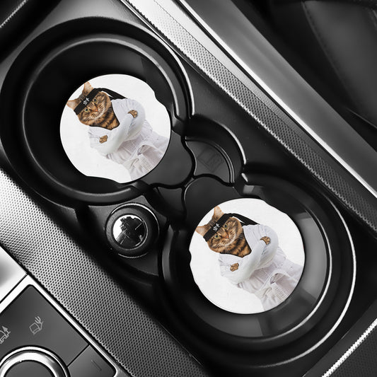 Karate Cat Print Car Coasters