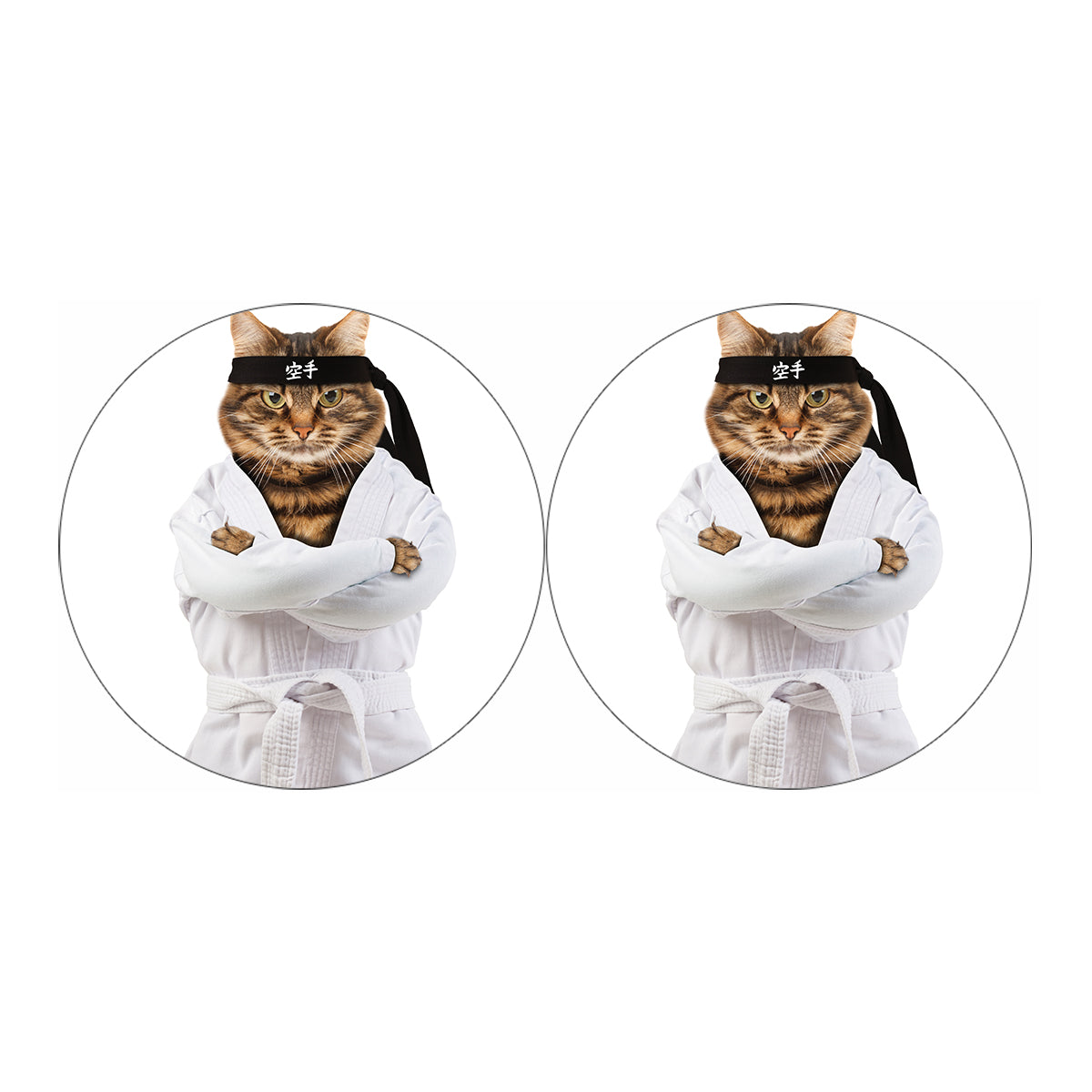 Karate Cat Print Car Coasters