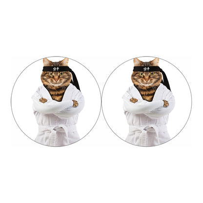 Karate Cat Print Car Coasters