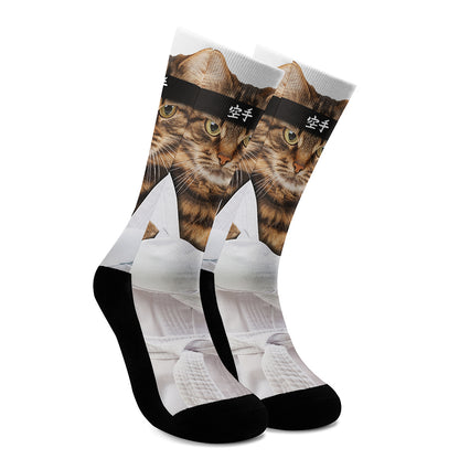 Karate Cat Print Crew Socks