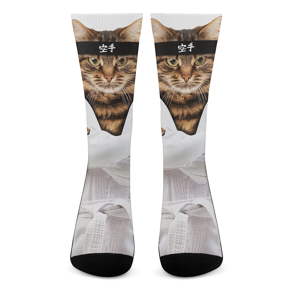Karate Cat Print Crew Socks