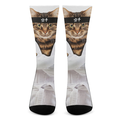 Karate Cat Print Crew Socks