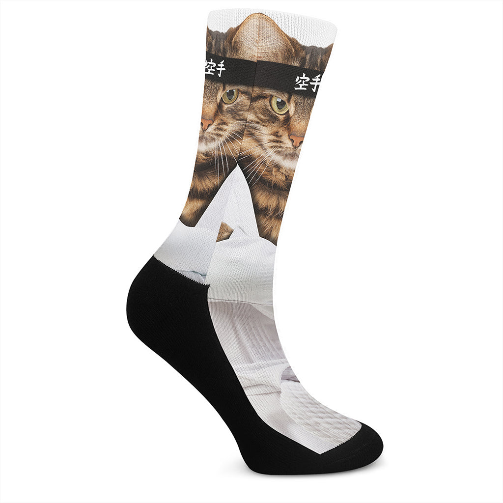 Karate Cat Print Crew Socks
